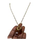 Liz Claiborne Gold Chain Necklace With Amber Tortoise Shell Pendant Toggle Clasp Photo 2