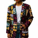 Vintage 90s Oversized Boho Blazer Karibo Western Aztec Print Black Size M Photo 1