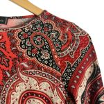 Etro Italian Luxury Red Paisley Print Long Sleeve Pure Wool Top Size Small Photo 3