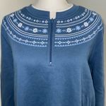 Blair Blue Pullover Sweatshirt Fair Isle Nordic Yoke Women’s Large Cotton Blend Photo 1