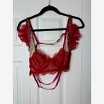 Buenamosota Red Sheer Lace Floral Ruffle Bra Adjustable Straps Size XL Photo 9