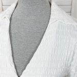 ZARA Textured Scrunch Satin Split Bottom Button Up Shirt White Medium Crop Open Photo 5