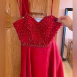 Abby Paris Elegant Red Strapless Dress Photo 8