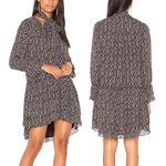 Joie Jamira Dress Black Blue Red Floral Tie Neck Bow Asym Ruffle SILK Mini Photo 1