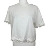 Forever 21 Women’s White Floral Embroidered-Trim Tee Size M Photo 3