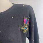 Vintage 1990s Celina Yang Black Sweater w Sequin Epaulets SP Petite Small Pearls Size undefined Photo 7