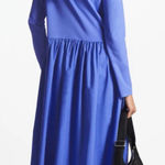 COS  Long-Sleeved Gathered Midi Dress Blue Size Small Photo 0