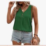 NEW Green V Neck Two Button Loose Fit Tank Top Size Small Photo 7