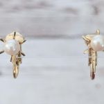Vintage Clip On Earrings Faux Pearl with Spread Out Halo Dainty 3/8" Gold Photo 1