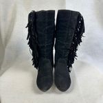 Black Suede Leather Fringe Slouch Boots Womens 6 Boho Western Festival Style Photo 4