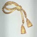 Vintage Satin Gold Tone Braided Rope Dangling Tassel Brooch Shoulder Pin Photo 3