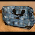 Blue plaid tote bag black straps Photo 3