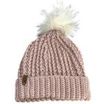 Women's Pink Crochet Ribbed Knit Handmade Detachable Pom Pom Beanie Hat One Size Photo 0