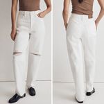 Madewell NEW  Petite Baggy Straight Jeans in Tile‎ White: Ripped Edition, 25P Photo 1