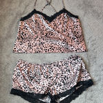 Joyspun Satin Leopard Print Pajama Set SIZE XL Pink Photo 0