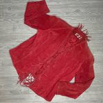 Chico's Vintage  design red leather with fridge detail long sleeve leather jacket Photo 1