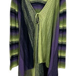 Nic+Zoe Cardigan Sweater Womens XL Green Purple Stripe Draped Front Long Sleeve Photo 0