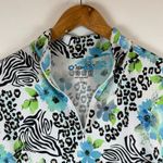IBKUL Women's Floral Zebra‎ Leopard Print Short Sleeve Golf Shirt Large Blue Photo 6