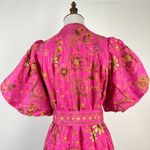 Farm Rio NWOT  x Anthropologie Beaded Belt Puff Sleeve Pink Mini Dress Sz M Photo 6