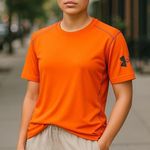 Under Armour  Neon Orange & Black Activewear Short Sleeve Top ~ Size LARGE Photo 0