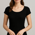 Joseph A . Black Ribbed Short Sleeve Top Photo 0