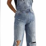 Free People Crvy Denim Overalls Sz 4 Jumpsuit Jeans Ripped Baggy One Piece Photo 0