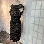 Adrianna Papell  black lace nude lined cap sleeve sheath dress 8 Photo 2