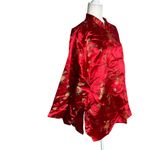 Jade Jade Jade Asian Kimomo Jacket Large Red Floral Lined Frog Buttons Pockets Photo 4