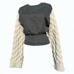 ZARA Basics Cable Knit Balloon Sleeve Sweater Gray & Cream Size M Photo 1