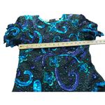 Vintage Lawrence Kazar Beaded silk Sequin Top Turquoise Purple Embellished Party Black Size L Photo 7