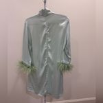 SLEEPER Party Shirt Dress w/Ostrich Feathers Mint Green Size XS NWT Satin Mini Photo 14