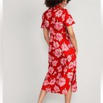 Old Navy Red Pink Floral Cutout Midi Shirt Dress Size S Photo 2