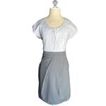 LOVE 21 Round Scoop Neck Pleated Split Sleeve Midi Beige Gray Dress Size Medium Photo 1