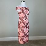 Adrianna Papell  Sequin Off the Shoulder Cocktail Dress Pink Floral Midi Sheath Photo 1