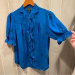 Worthington Cute aquamarine floral outlines ruffle puff sleeve button front blouse office Photo 7