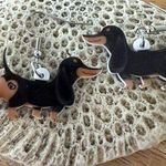 Dachshund Earrings New Dangle Hooks Double Sided Black Tan Weenie Dog Ge… Photo 0