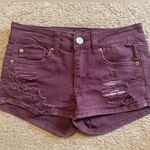 American Eagle  Outfitters Maroon Red Denim Distressed Stretch Shortie Jean Short Photo 0