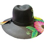 HAT MEXICAN Artisanal Hand Painted Fedora Floral Sombrero Panama Bohemian Black Photo 6