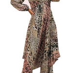 Atelier New York NEW Women's Atelier Handkerchief Midi Dress Animal Size 14 Brown Photo 0