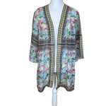 Susan Graver  Pink Multi Floral Sheer Woven Kimono Cardigan Chiffon Flower Medium Photo 1