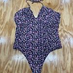 WAYF One-Piece Swimsuit Womens Large Black Floral Sleeveless Halter Hipster B67 Photo 0