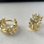 13mm Small CZ Leaf Hoop Earrings for Women Gold Photo 0