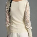 Anthropologie Lace Balloon Sleeve Ribbed Sweater Ivory Cream White XS Photo 1