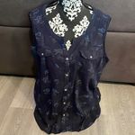 Eddie Bauer Navy Blue with Flower Print See Through Tank Blouse Size Large Photo 0