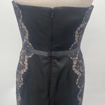 Tadashi Shoji Vintage 90s Tadashi Strapless Mini Sheath Dress Lace Side Panels Satin Black 10 Photo 6