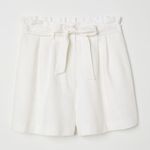 H&M denim shorts paper bag waist high rise jeans ivory pockets tie adjustable Photo 1