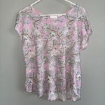 Cynthia Rowley  Womens Pink Bird Botanical 100% Linen Shirt Size XL Photo 1