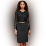 Elegant Black Lace Dress with Gold Accents Size L Photo 1