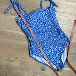 Tempt Me  Blue Floral Ruched One-Piece Swimsuit Tie Shoulder Adjustable Straps Photo 5