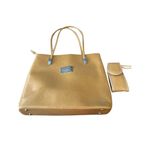 DKNY Women's Brown Leather Tote Bag with Pouch and Signature Plaque Photo 4